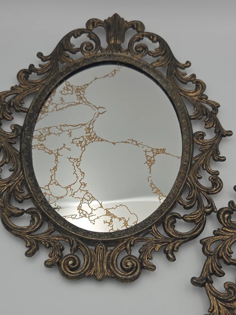 Vintage Ornate Gold-Tone Oval Hollywood Regency Wall Mirror Pair -